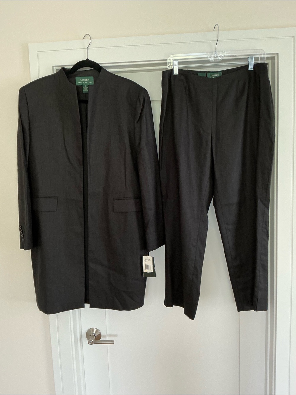 NWT Lauren Ralph Lauren Linen Black Long Open-Front Jacket 12 & Slim Pant 10.